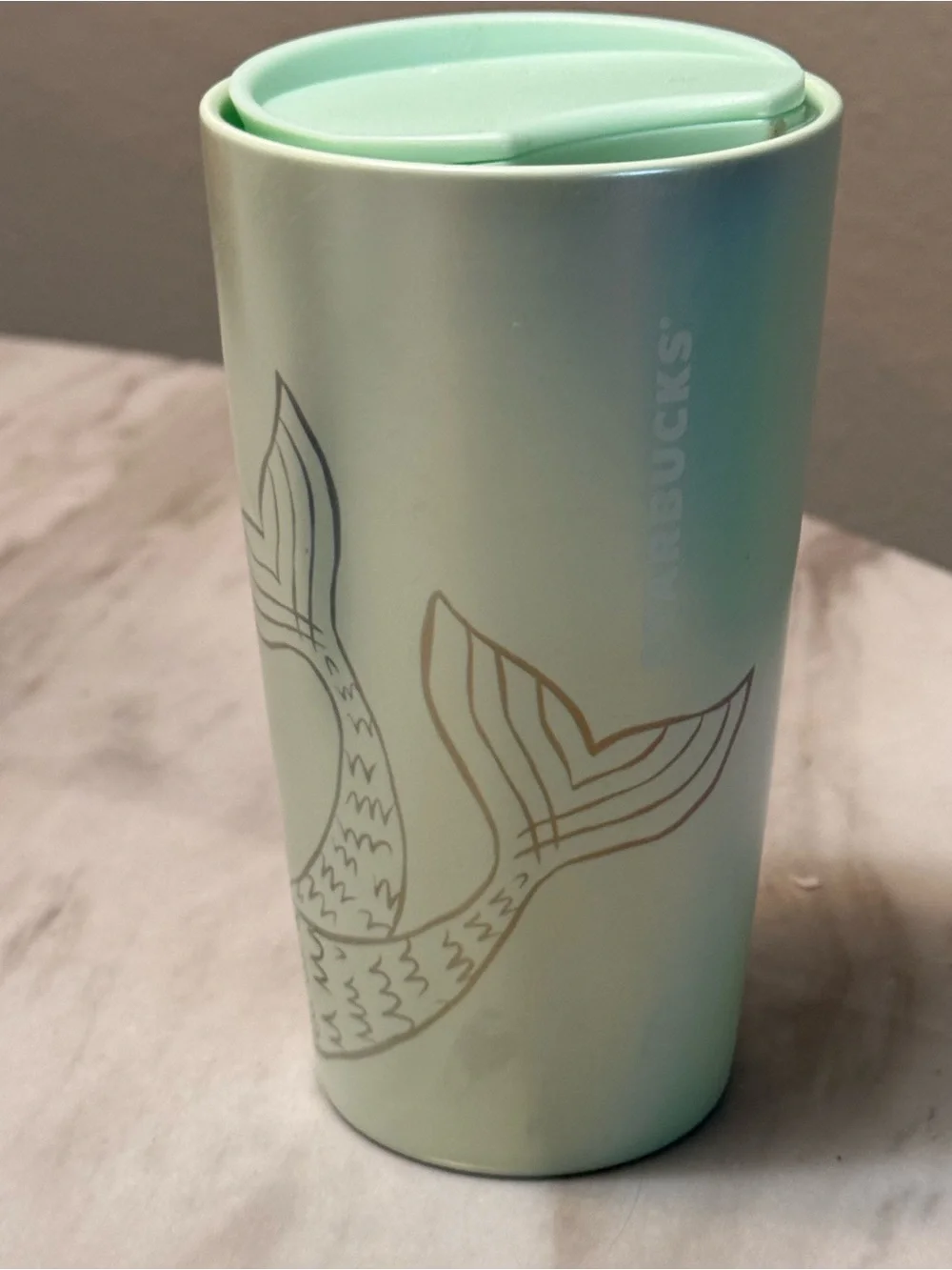 Starbucks Mermaid Ceramic Travel Mug Mint Green 12 fl oz w/ Lid
